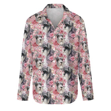 Load image into Gallery viewer, Precious Pink Petals and Schnauzers Women&#39;s Shirt - 2 Designs-Apparel-Apparel, Schnauzer, Shirt-Zoom In - Bigger Flowers-M-5