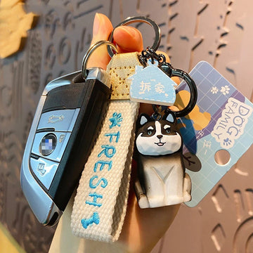 Precious Wood Carved Effect Husky Keychain With Strap 02 4 360x