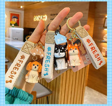 Load image into Gallery viewer, Precious Wood Carved Effect Shiba Inu Keychain with Strap-Accessories-Shiba Inu, Stuffed Animal-04-17