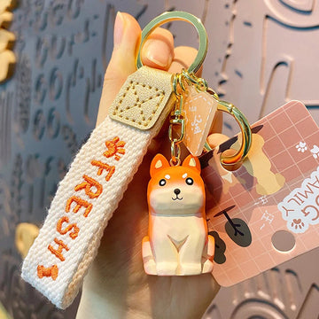 Precious Wood Carved Effect Shiba Inu Keychain With Strap 04 8 360x