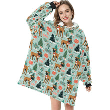 Load image into Gallery viewer, Presents and Paws Boxer Christmas Blanket Hoodie-Blanket-Apparel, Blanket Hoodie, Blankets, Boxer, Dog Mom Gifts-ONE SIZE-1