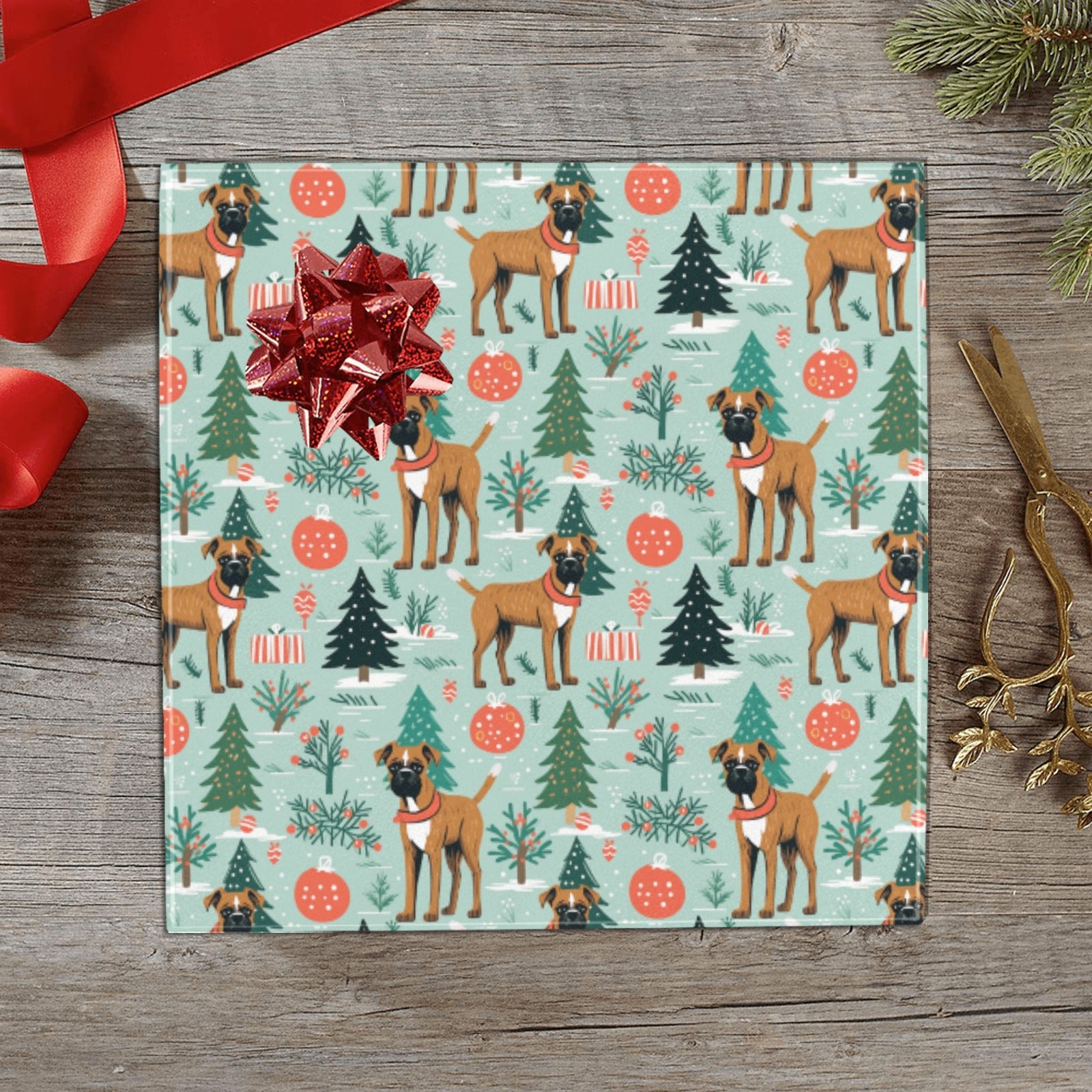 Presents And Paws Boxer Christmas Gift Wrapping Paper 2 Rolls