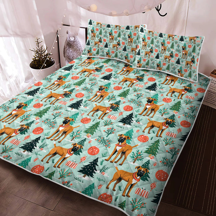 Presents and Paws Boxer Christmas Quilt Blanket Bedding Set-Bedding-Bedding, Blankets, Boxer, Christmas, Home Decor-1