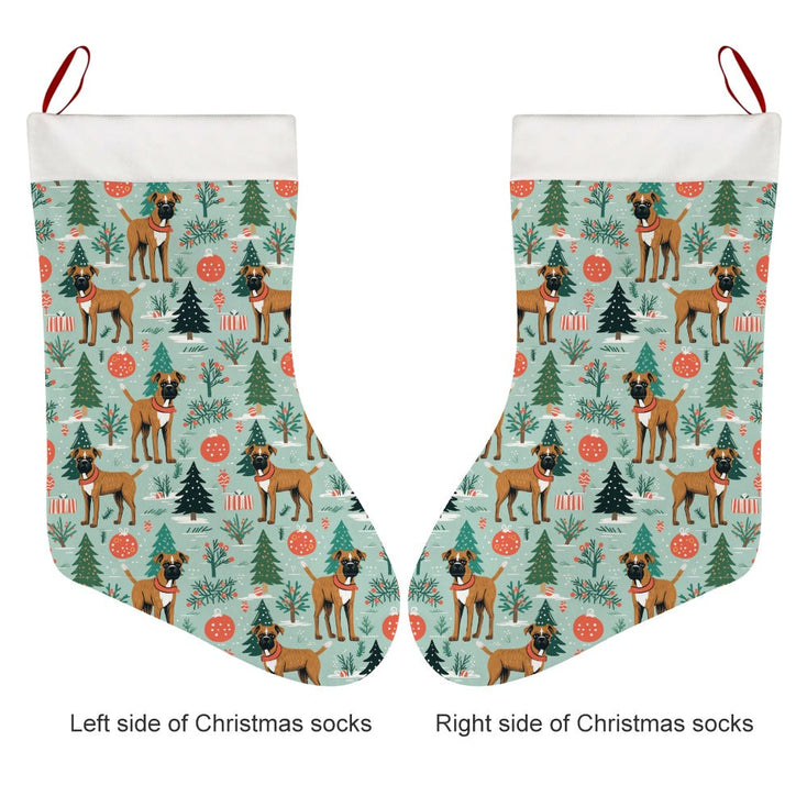 Presents and Paws Boxer Christmas Stocking-Christmas Ornament-Boxer, Christmas, Home Decor-26X42CM-White2-2