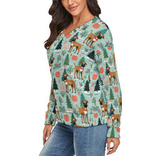 Load image into Gallery viewer, Presents and Paws Boxer Women's V-Neck Christmas Sweater-Apparel-Apparel,Boxer,Christmas,Dog Mom Gifts,Sweater,Sweatshirt-3