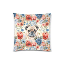 Load image into Gallery viewer, Pug Amidst Floral Watercolor Elegance Throw Pillow Cover-Cushion Cover-Home Decor, Pillows, Pug-White2-ONESIZE-2