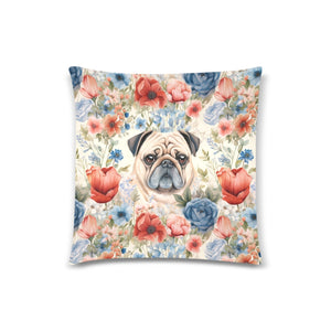 Pug Amidst Floral Watercolor Elegance Throw Pillow Cover-Cushion Cover-Home Decor, Pillows, Pug-White2-ONESIZE-2