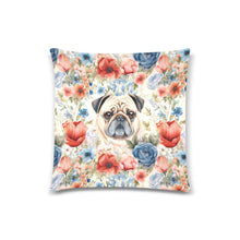 Load image into Gallery viewer, Pug Amidst Floral Watercolor Elegance Throw Pillow Cover-Cushion Cover-Home Decor, Pillows, Pug-White2-ONESIZE-1