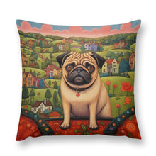 Load image into Gallery viewer, Pug at the Precipice Plush Pillow Case-Cushion Cover-Dog Dad Gifts, Dog Mom Gifts, Home Decor, Pillows, Pug-12 &quot;×12 &quot;-1