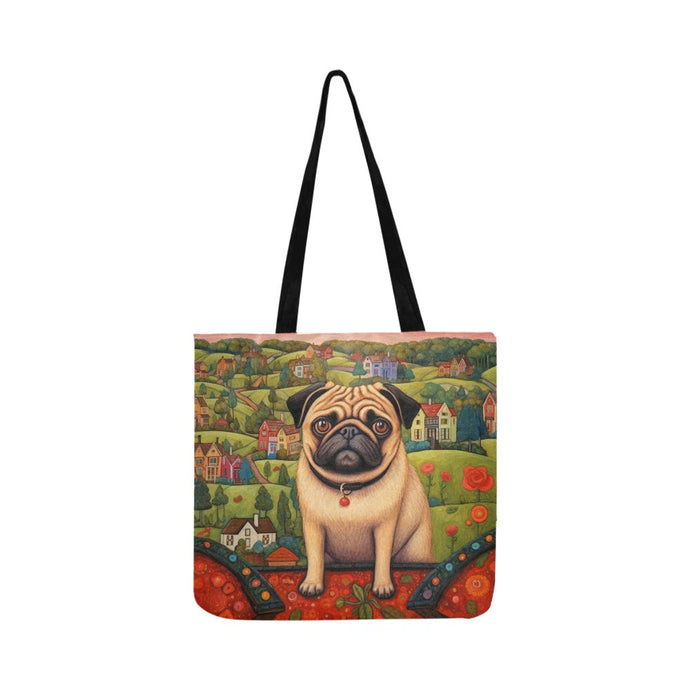 Pug at the Precipice Special Lightweight Shopping Tote Bag-Accessories-Accessories, Bags, Dog Dad Gifts, Dog Mom Gifts, Pug-White-ONESIZE-1