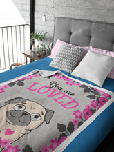 Load image into Gallery viewer, Image of a be mine Pug blanket in gray