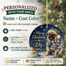 Load image into Gallery viewer, Pug Christmas Ornament - Cozy Winter Pet Portrait Design - Personalize with Photo and Name-Christmas Ornament-Christmas,Christmas Ornament,Personalize Artwork-2