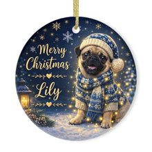 Load image into Gallery viewer, Pug Christmas Ornament - Cozy Winter Pet Portrait Design - Personalize with Photo and Name-Christmas Ornament-Christmas,Christmas Ornament,Personalize Artwork-3