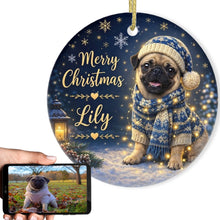 Load image into Gallery viewer, Pug Christmas Ornament - Cozy Winter Pet Portrait Design - Personalize with Photo and Name-Christmas Ornament-Christmas,Christmas Ornament,Personalize Artwork-1