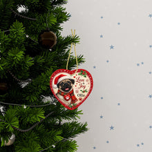 Load image into Gallery viewer, Pug Christmas Ornament - Love &amp; Joy Heart Shaped Portrait - Personalized with Name-Christmas Ornament-Christmas,Personalize Artwork,Pug-3