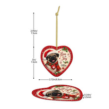 Load image into Gallery viewer, Pug Christmas Ornament - Love &amp; Joy Heart Shaped Portrait - Personalized with Name-Christmas Ornament-Christmas,Personalize Artwork,Pug-5