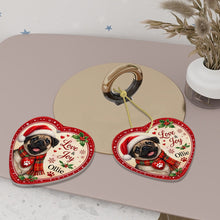 Load image into Gallery viewer, Pug Christmas Ornament - Love &amp; Joy Heart Shaped Portrait - Personalized with Name-Christmas Ornament-Christmas,Personalize Artwork,Pug-6