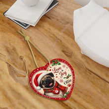 Load image into Gallery viewer, Pug Christmas Ornament - Love &amp; Joy Heart Shaped Portrait - Personalized with Name-Christmas Ornament-Christmas,Personalize Artwork,Pug-7
