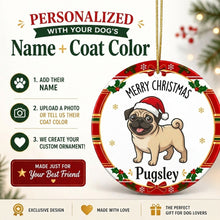 Load image into Gallery viewer, Pug Christmas Ornament - Personalized Whimsical Holiday Cartoon Art Design - with Name-Christmas Ornament-Christmas,Personalize Artwork,Pug-2