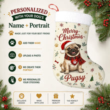 Load image into Gallery viewer, Pug Christmas Stocking - Cozy Festive Wishes - Personalize with Photo and Name-Christmas Ornament-Christmas,Christmas Stocking,Personalize Artwork-2