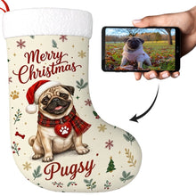 Load image into Gallery viewer, Pug Christmas Stocking - Cozy Festive Wishes - Personalize with Photo and Name-Christmas Ornament-Christmas,Christmas Stocking,Personalize Artwork-1