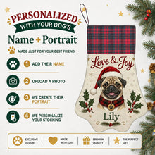 Load image into Gallery viewer, Pug Christmas Stocking - Holly &amp; Tartan Portrait - Personalize with Photo and Name-Christmas Ornament-Christmas,Christmas Stocking,Personalize Artwork-2