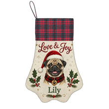 Load image into Gallery viewer, Pug Christmas Stocking - Holly &amp; Tartan Portrait - Personalize with Photo and Name-Christmas Ornament-Christmas,Christmas Stocking,Personalize Artwork-3