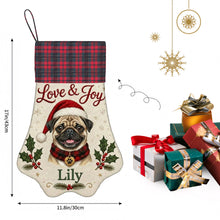 Load image into Gallery viewer, Pug Christmas Stocking - Holly &amp; Tartan Portrait - Personalize with Photo and Name-Christmas Ornament-Christmas,Christmas Stocking,Personalize Artwork-4