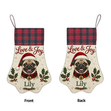 Load image into Gallery viewer, Pug Christmas Stocking - Holly &amp; Tartan Portrait - Personalize with Photo and Name-Christmas Ornament-Christmas,Christmas Stocking,Personalize Artwork-5