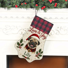 Load image into Gallery viewer, Pug Christmas Stocking - Holly &amp; Tartan Portrait - Personalize with Photo and Name-Christmas Ornament-Christmas,Christmas Stocking,Personalize Artwork-6