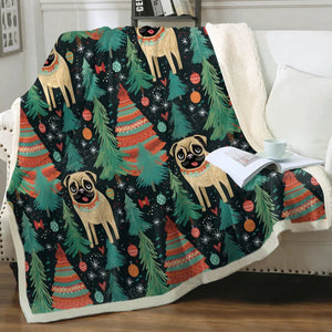 Pug Christmas Tree Delight Christmas Blanket-Blanket-Blankets, Christmas, Home Decor, Pug-10