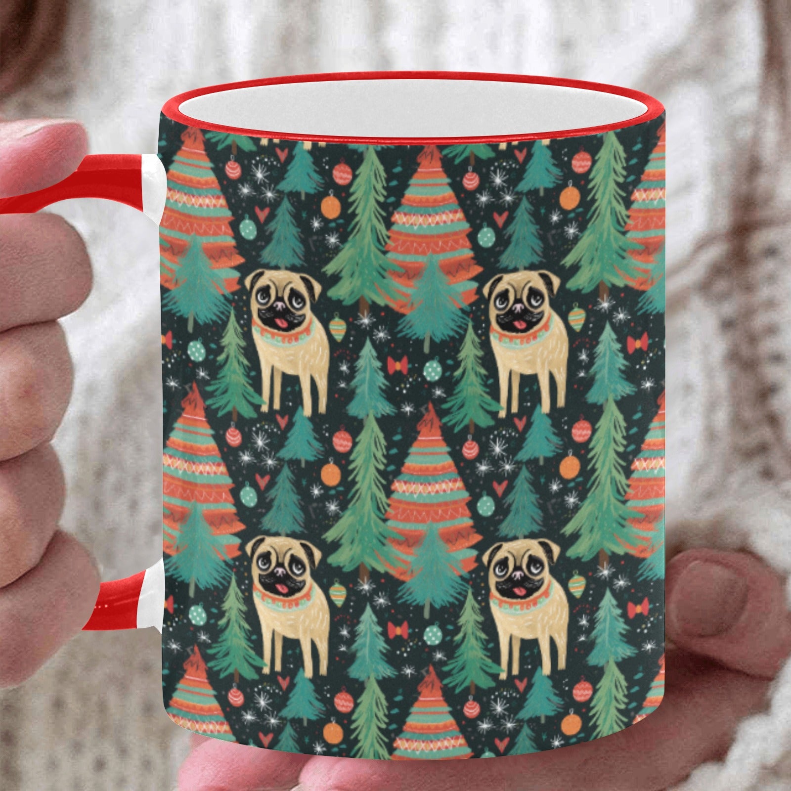 Pug Christmas Tree Delight Christmas Coffee Mug White3 One Size