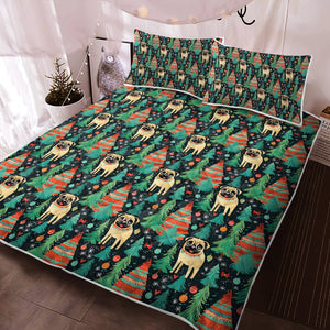 Pug Christmas Tree Delight Quilt Blanket Bedding Set-Bedding-Bedding, Blankets, Christmas, Home Decor, Pug-2