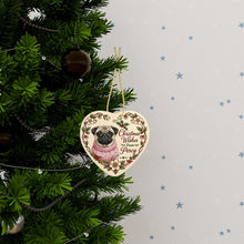 Load image into Gallery viewer, Pug Dog Ornament - Christmas Wishes Design - Personalized with Name-Christmas Ornament-Christmas,Personalize Artwork,Pug-3