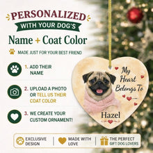 Load image into Gallery viewer, Pug Dog Ornament - My Heart Belongs To Design - Personalized with Name-Christmas Ornament-Christmas,Personalize Artwork,Pug-2