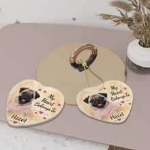 Load image into Gallery viewer, Pug Dog Ornament - My Heart Belongs To Design - Personalized with Name-Christmas Ornament-Christmas,Personalize Artwork,Pug-6