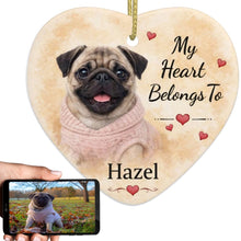 Load image into Gallery viewer, Pug Dog Ornament - My Heart Belongs To Design - Personalized with Name-Christmas Ornament-Christmas,Personalize Artwork,Pug-1