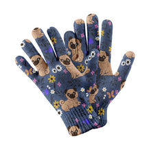 Load image into Gallery viewer, Flower Pug Garden Touch Screen Gloves-Accessories-Accessories, Dog Dad Gifts, Dog Mom Gifts, Gloves, Pug-Navy-3