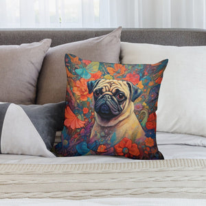 Pug in Bloom Plush Pillow Case-Cushion Cover-Dog Dad Gifts, Dog Mom Gifts, Home Decor, Pillows, Pug-2