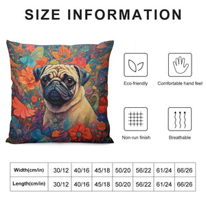 Pug in Bloom Plush Pillow Case-Cushion Cover-Dog Dad Gifts, Dog Mom Gifts, Home Decor, Pillows, Pug-6