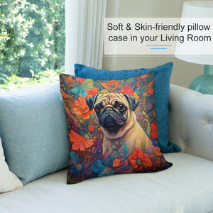Pug in Bloom Plush Pillow Case-Cushion Cover-Dog Dad Gifts, Dog Mom Gifts, Home Decor, Pillows, Pug-7