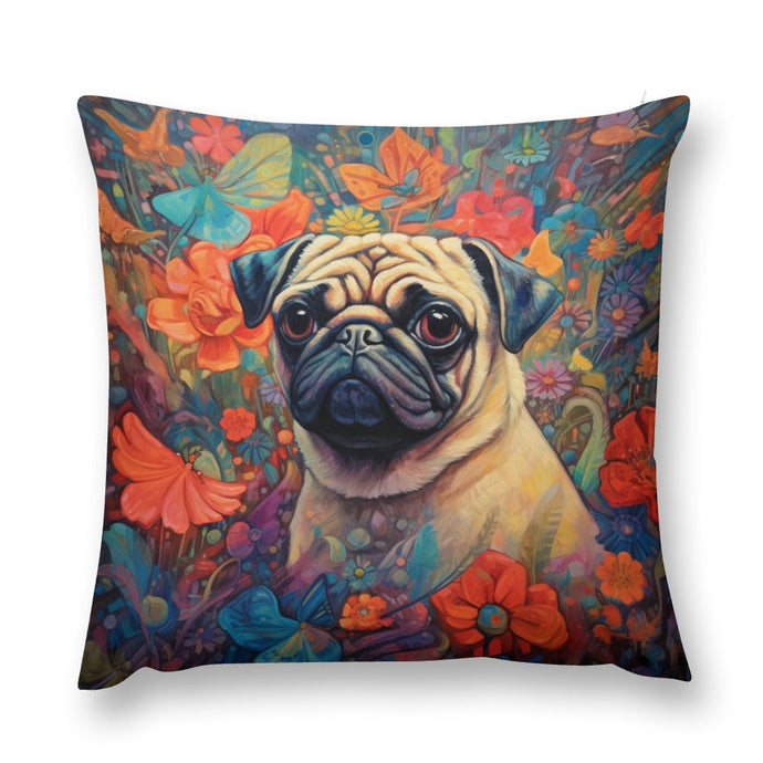 Pug in Bloom Plush Pillow Case-Cushion Cover-Dog Dad Gifts, Dog Mom Gifts, Home Decor, Pillows, Pug-12 