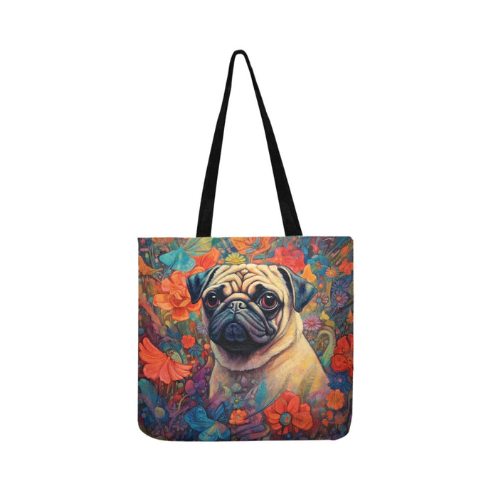Pug in Bloom Special Lightweight Shopping Tote Bag-Accessories-Accessories, Bags, Dog Dad Gifts, Dog Mom Gifts, Pug-White-ONESIZE-1