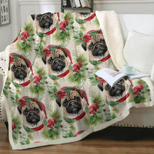 Load image into Gallery viewer, Pug in Holiday Wreath Elegance Christmas Blanket-Blanket-Blankets, Christmas, Home Decor, Pug-10