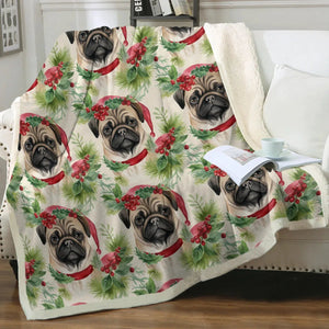 Pug in Holiday Wreath Elegance Christmas Blanket-Blanket-Blankets, Christmas, Home Decor, Pug-10
