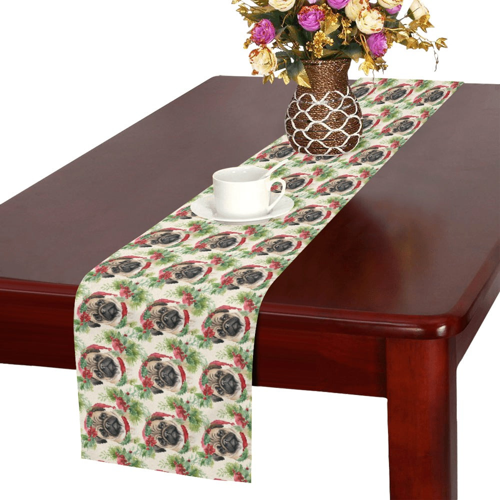 Pug In Holiday Wreath Elegance Christmas Decoration Table Runner One Size