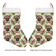 Load image into Gallery viewer, Pug in Holiday Wreath Elegance Christmas Stocking-Christmas Ornament-Christmas, Home Decor, Pug-26X42CM-White-3