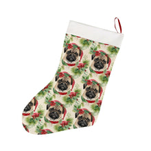 Load image into Gallery viewer, Pug in Holiday Wreath Elegance Christmas Stocking-Christmas Ornament-Christmas, Home Decor, Pug-26X42CM-White-1