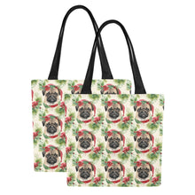 Load image into Gallery viewer, Pug in Holiday Wreath Elegance Large Canvas Tote Bags - Set of 2-Accessories-Accessories, Bags, Christmas, Pug-10