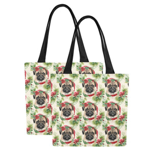 Pug in Holiday Wreath Elegance Large Canvas Tote Bags - Set of 2-Accessories-Accessories, Bags, Christmas, Pug-10